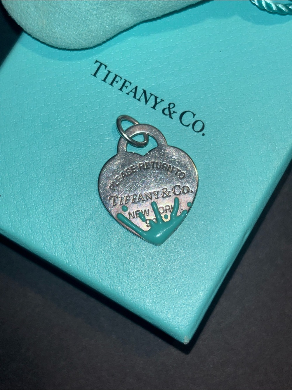 Tiffany & Co. Silver Heart Tag Pendant with Turquoise Accent